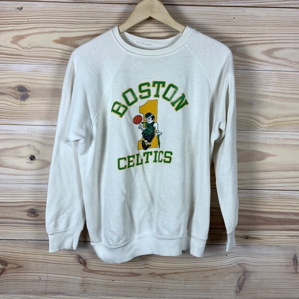 Vintage Boston Celtics Sweatshirt Mens L White Raglan Graphic NBA Basketball Fan